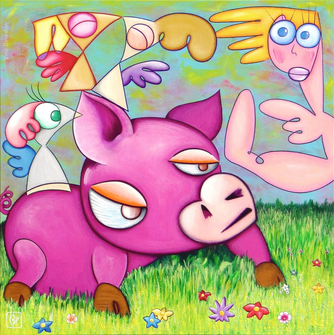 Love-falling-from-the-sky-100x100cm-Acrylic-painting-by-Eric-Bourdon