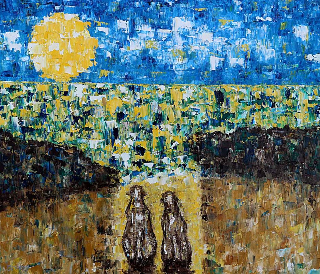 IMAGE 7 TWO DOG WATCHING THE SUNSET oil paint